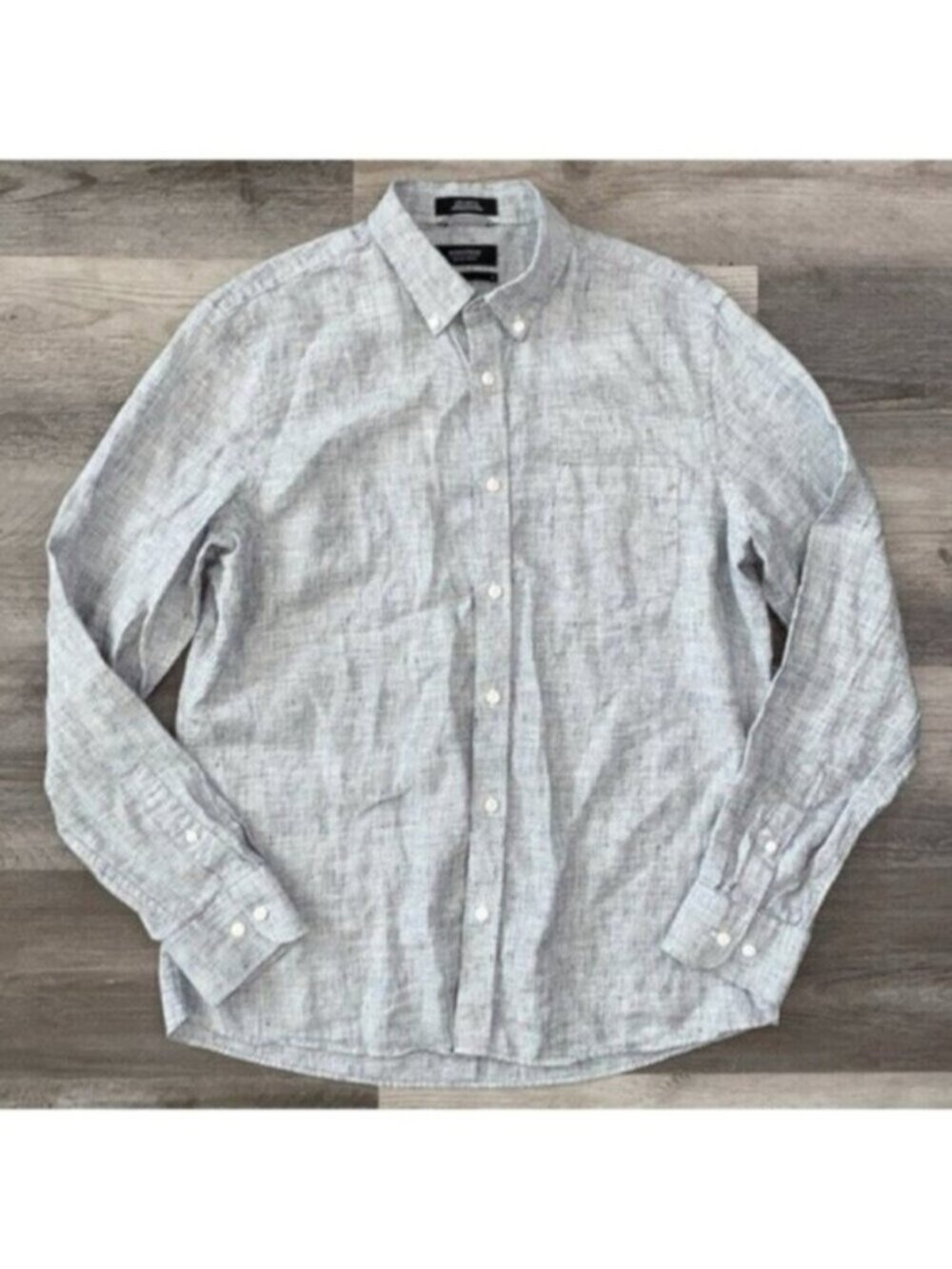 Nordstrom 100% Linen Slim Fit Button Up Shirt Blue White Heather Resort Large